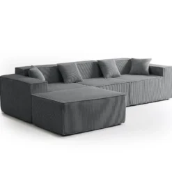 Canapé modulable en angle avec pouf Archiduc Velours côtelé Gris foncé