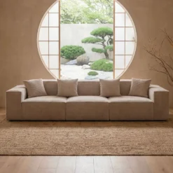 Canapé modulable en angle avec pouf Archiduc Velours côtelé Taupe