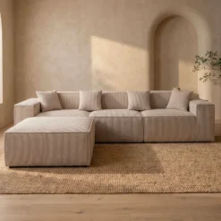 Canapé modulable en angle avec pouf Archiduc Velours côtelé Taupe