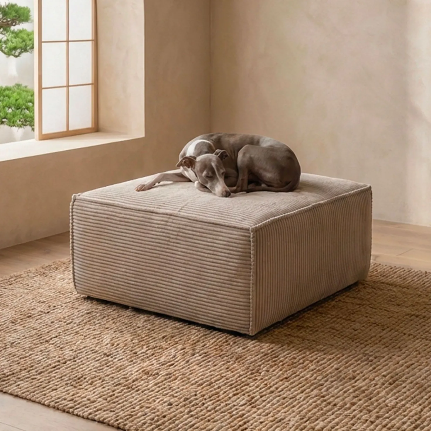 Canapé modulable en angle avec pouf Archiduc Velours côtelé Taupe