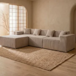 Canapé modulable en angle avec pouf Archiduc Velours côtelé Taupe