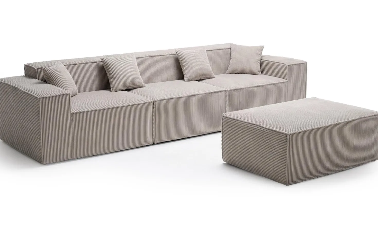 Canapé modulable en angle avec pouf Archiduc Velours côtelé Taupe