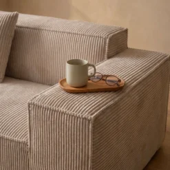 Canapé modulable en angle avec pouf Archiduc Velours côtelé Taupe