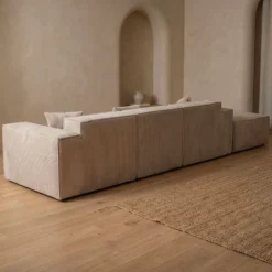 Canapé modulable en angle avec pouf Archiduc Velours côtelé Taupe
