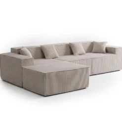 Canapé modulable en angle avec pouf Archiduc Velours côtelé Taupe