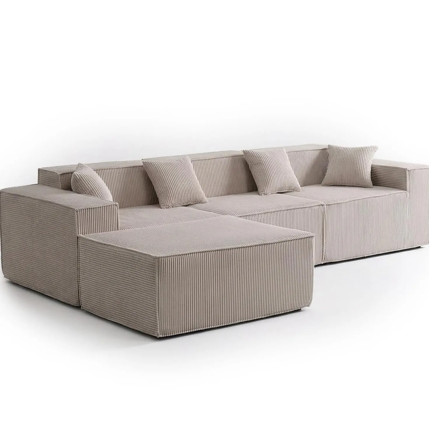 Canapé modulable en angle avec pouf Archiduc Velours côtelé Taupe