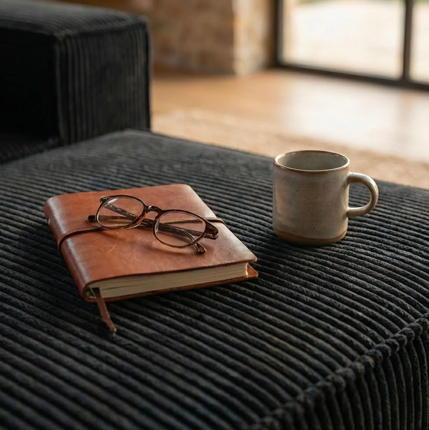 Canapé modulable en angle avec pouf Archiduc Velours Noir