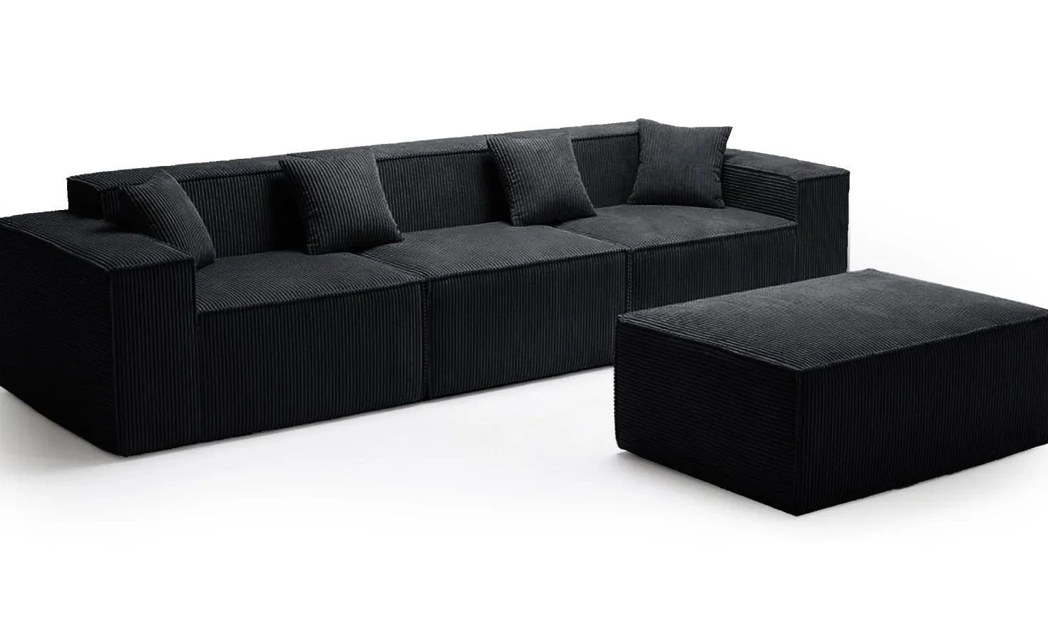 Canapé modulable en angle avec pouf Archiduc Velours Noir