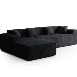 Canapé modulable en angle avec pouf Archiduc Velours Noir