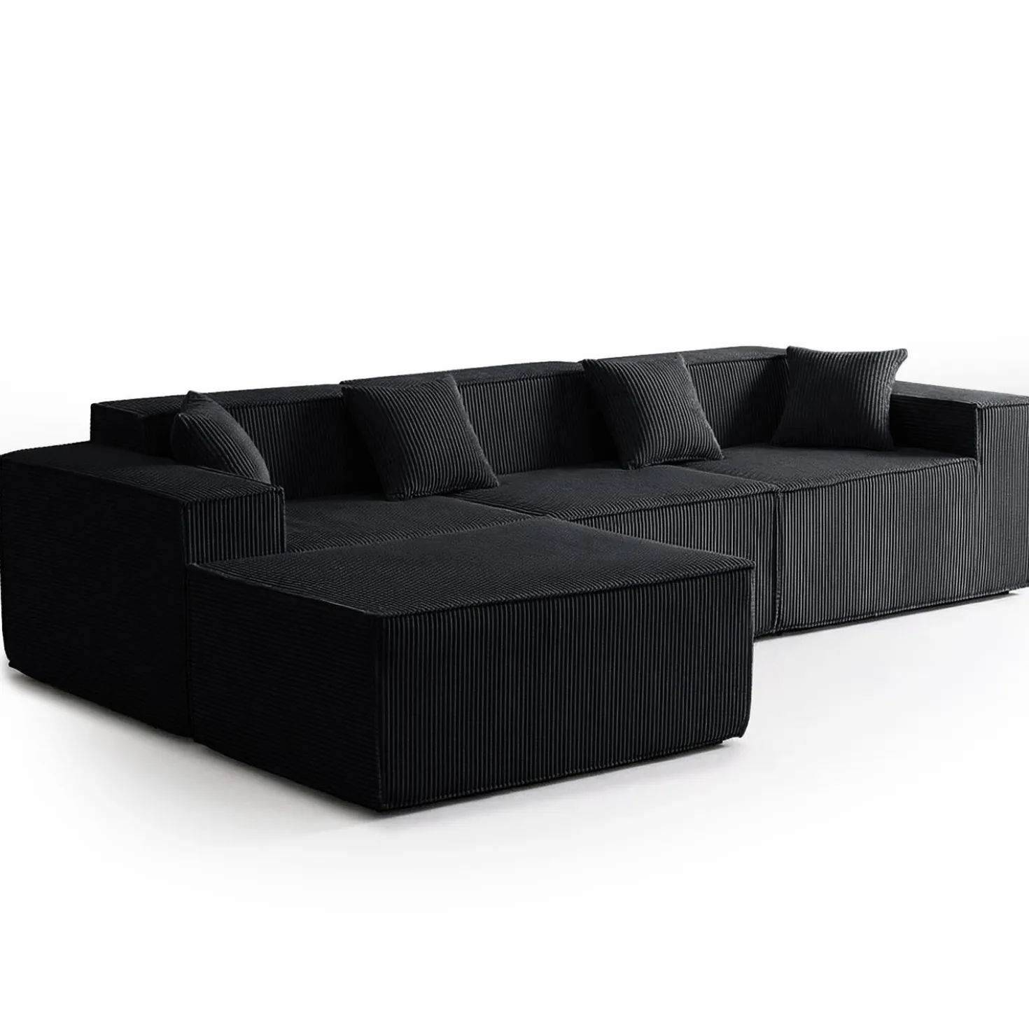 Canapé modulable en angle avec pouf Archiduc Velours Noir