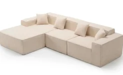 Canapé modulable en angle avec pouf Archiduc Tissu bouclette beige