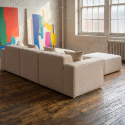 Canapé modulable en angle avec pouf Archiduc Tissu bouclette beige