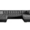 Canapé panoramique d'angle convertible Vento Simili Noir et Tissu Gris Foncé