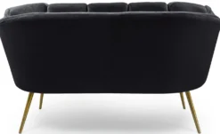 Canapé 2 places arrondi Brenda Velours Noir pieds Or