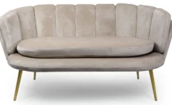 Canapé 2 places arrondi Brenda Velours Taupe pieds Or
