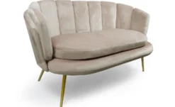 Canapé 2 places arrondi Brenda Velours Taupe pieds Or