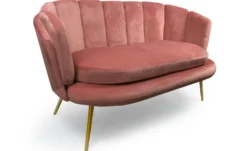 Canapé 2 places arrondi Brenda Velours Rose pieds Or