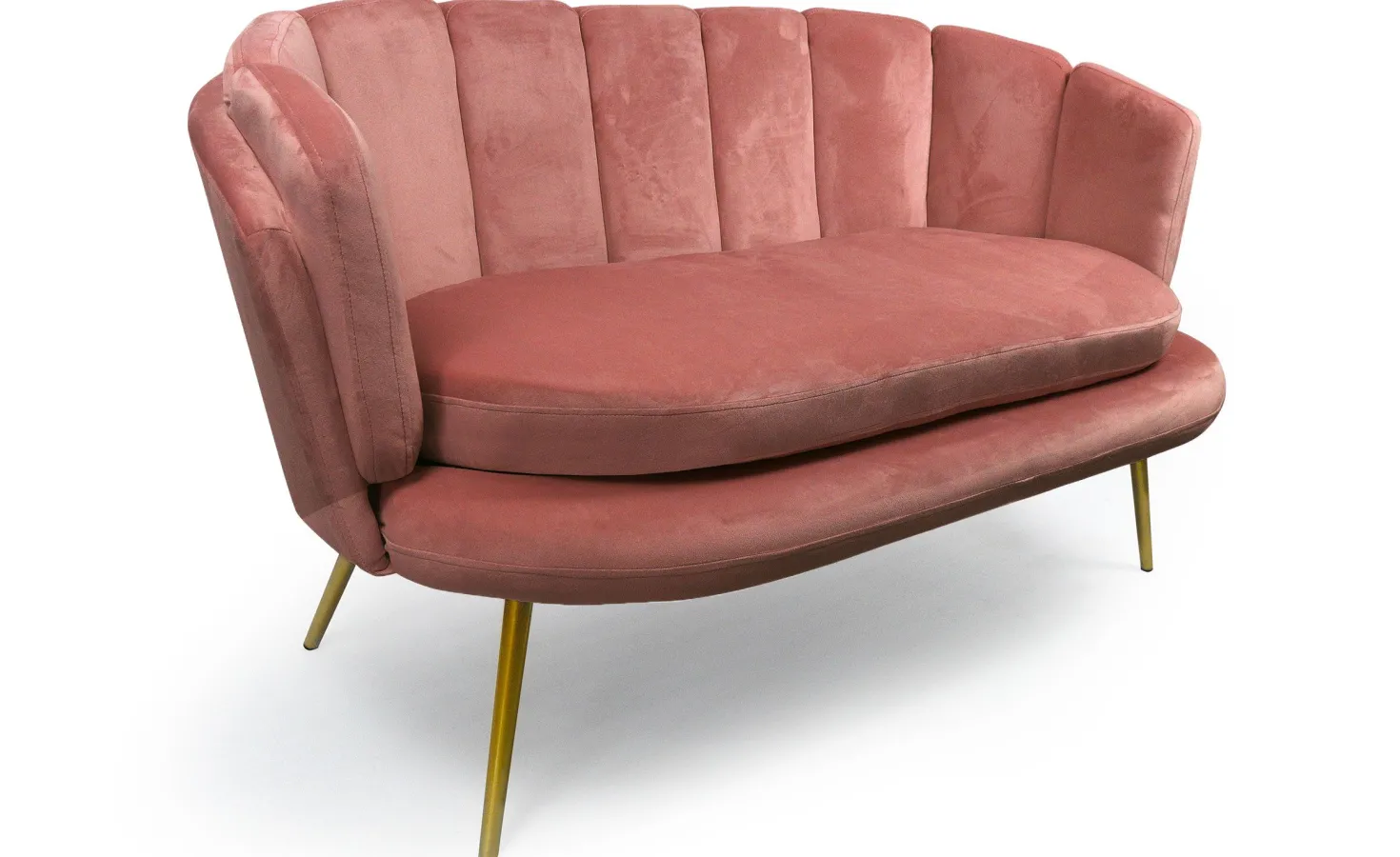Canapé 2 places arrondi Brenda Velours Rose pieds Or