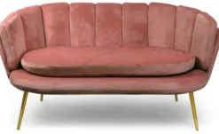 Canapé 2 places arrondi Brenda Velours Rose pieds Or