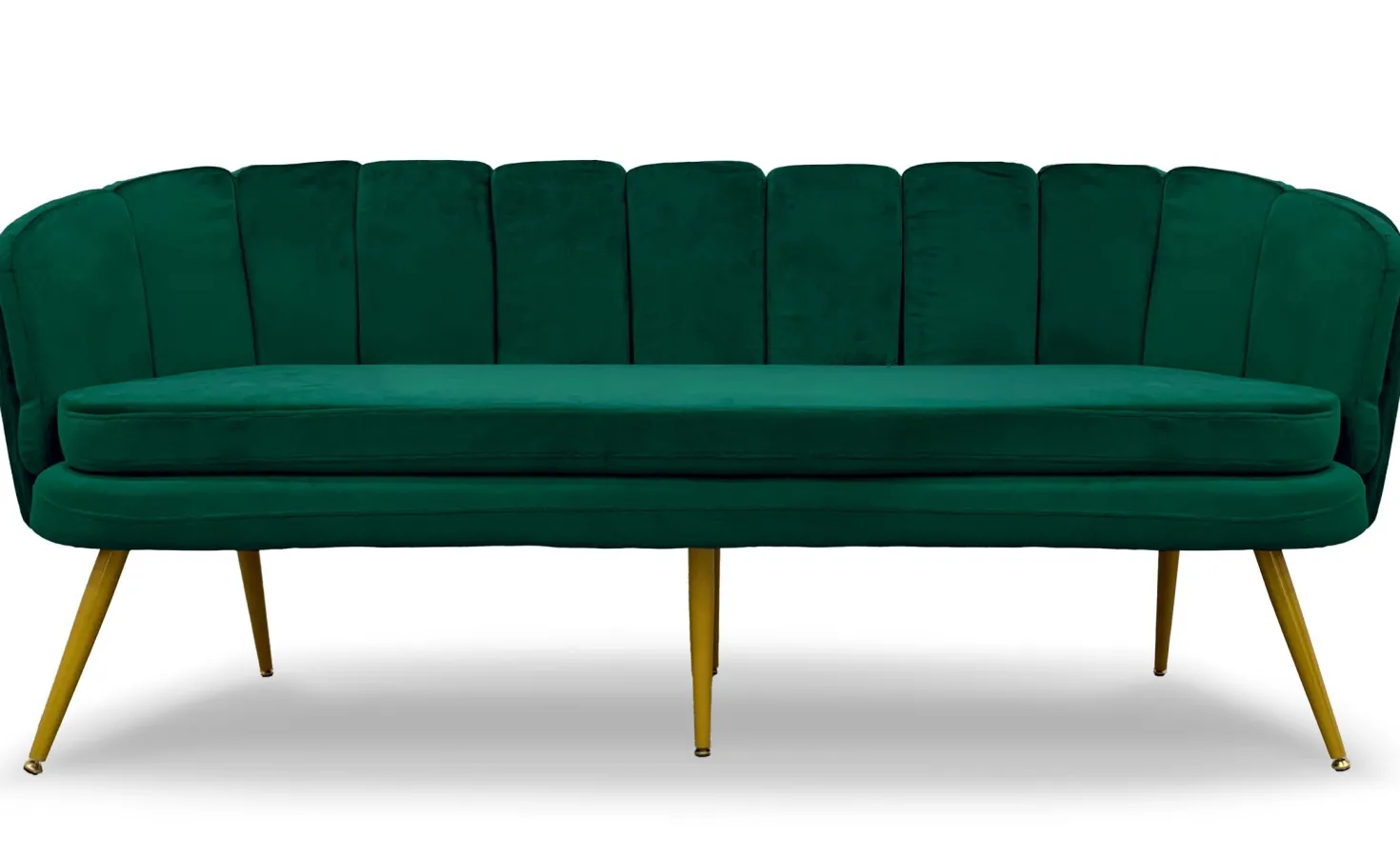 Canapé 3 places arrondi Brenda Velours Vert pieds Or