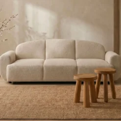 Canapé 3 places convertible dossier et accoudoirs arrondis Oliver Tissu texturé Beige