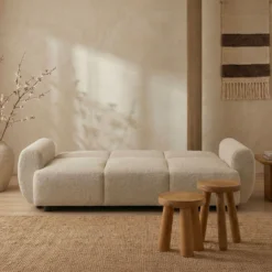 Canapé 3 places convertible dossier et accoudoirs arrondis Oliver Tissu texturé Beige