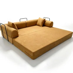 Canapé 3 places convertible et modulable Bergerac Tissu doux texturé Ocre doré