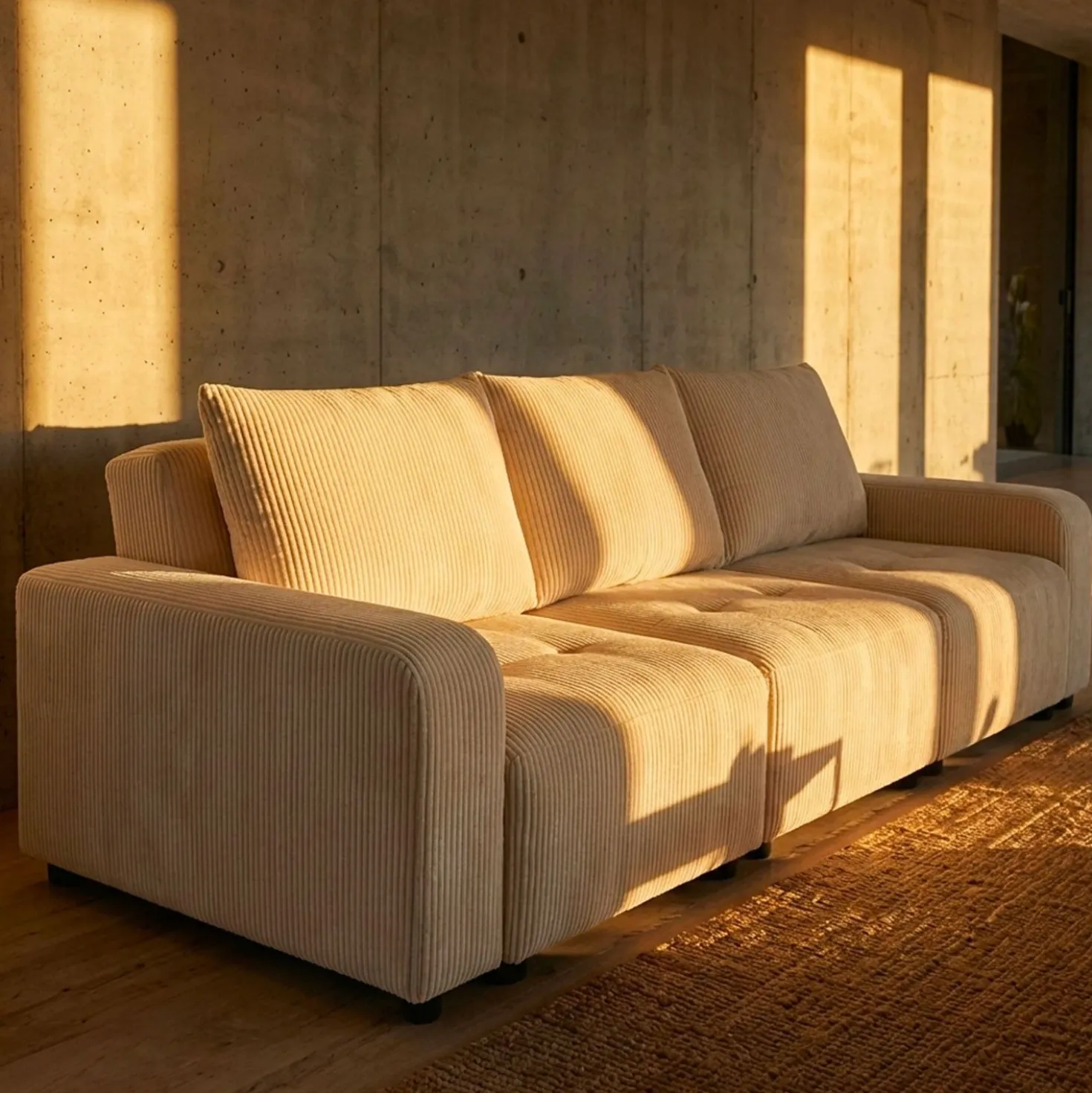 Canapé 3 places convertible et modulable Castelo Velours côtelé Crème