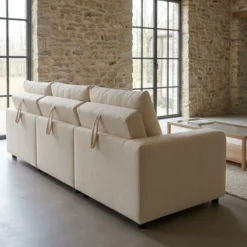 Canapé 3 places convertible et modulable Castelo Tissu texturé Crème