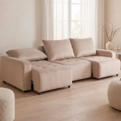 Canapé 3 places convertible et modulable Castelo Velours Taupe