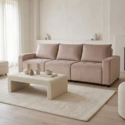 Canapé 3 places convertible et modulable Castelo Velours Taupe