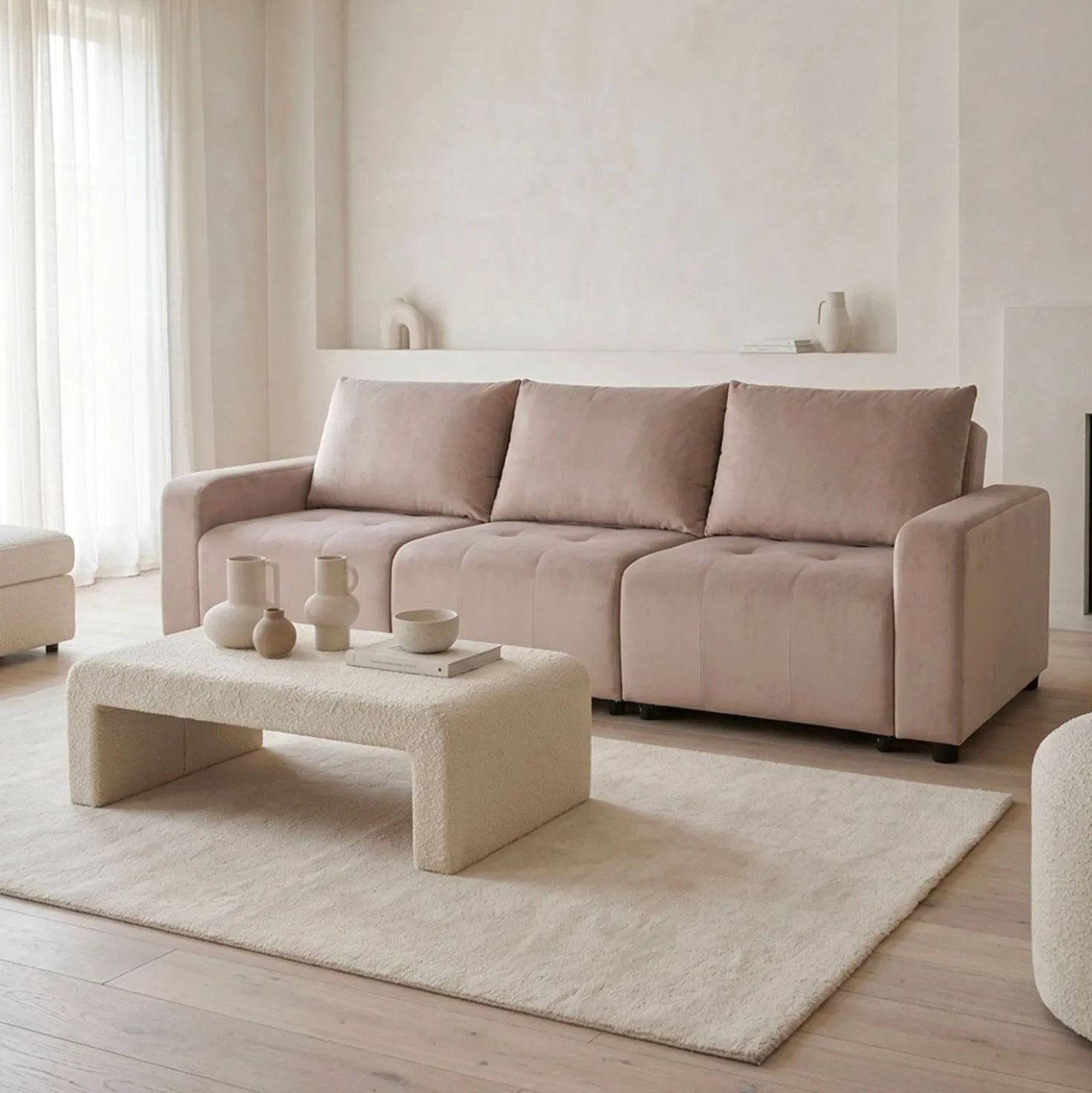 Canapé 3 places convertible et modulable Castelo Velours Taupe