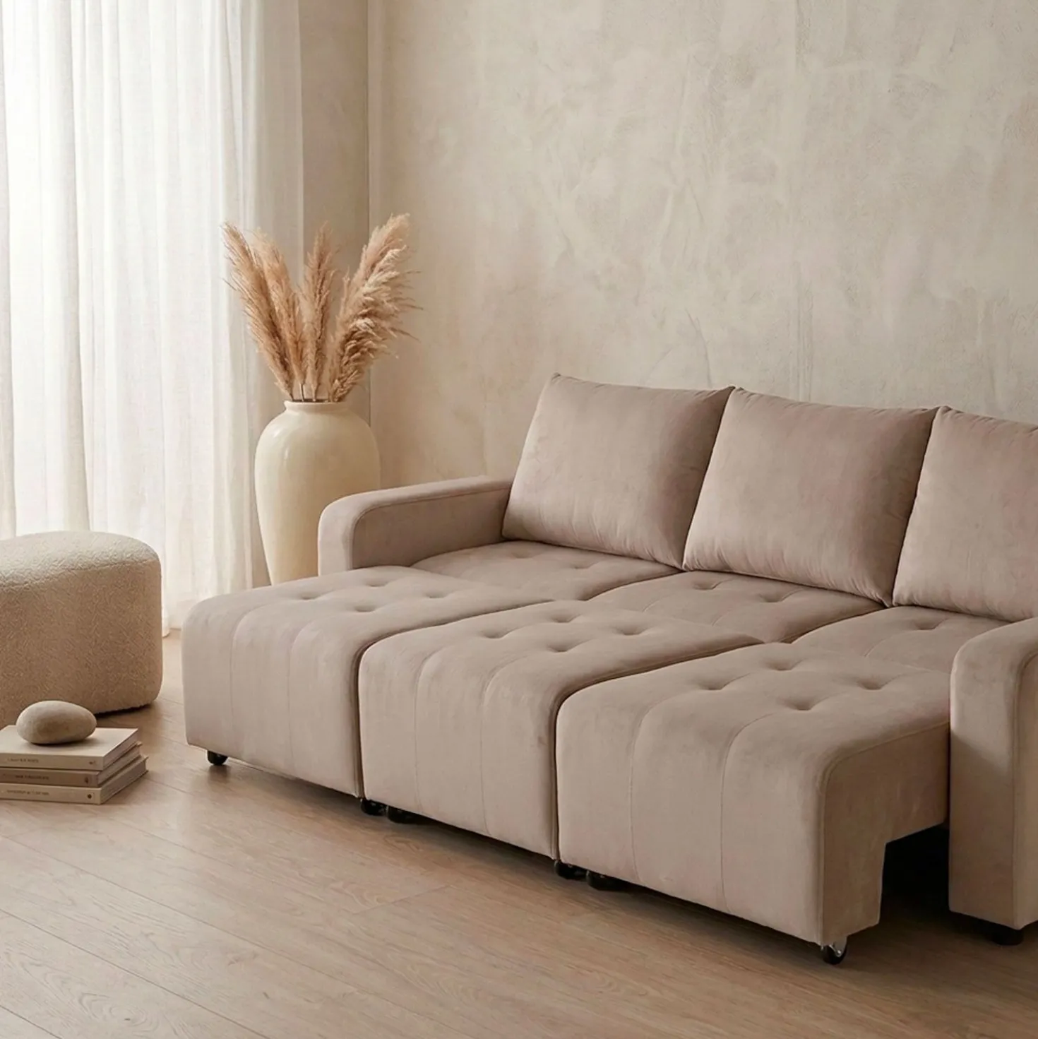Canapé 3 places convertible et modulable Castelo Velours Taupe