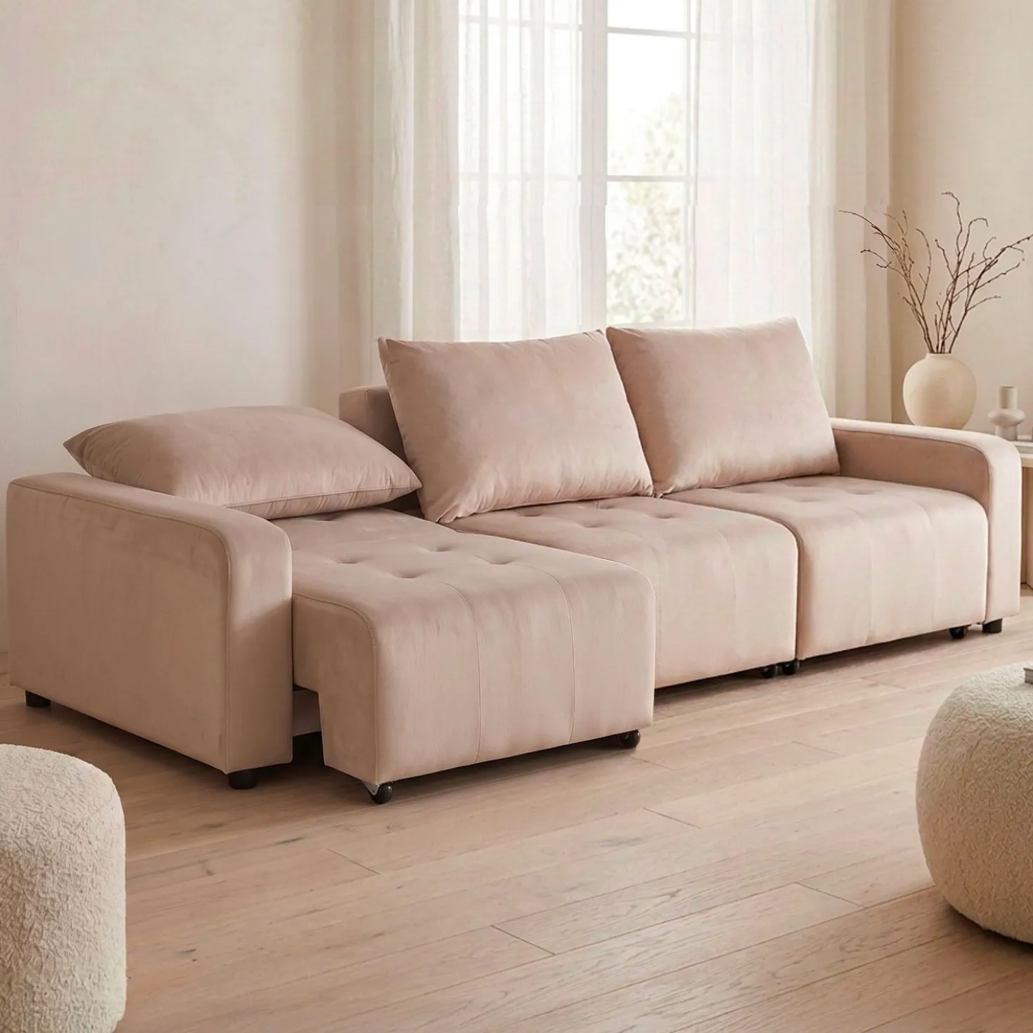 Canapé 3 places convertible et modulable Castelo Velours Taupe