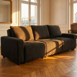 Canapé 3 places convertible et modulable Castelo Velours côtelé Noir