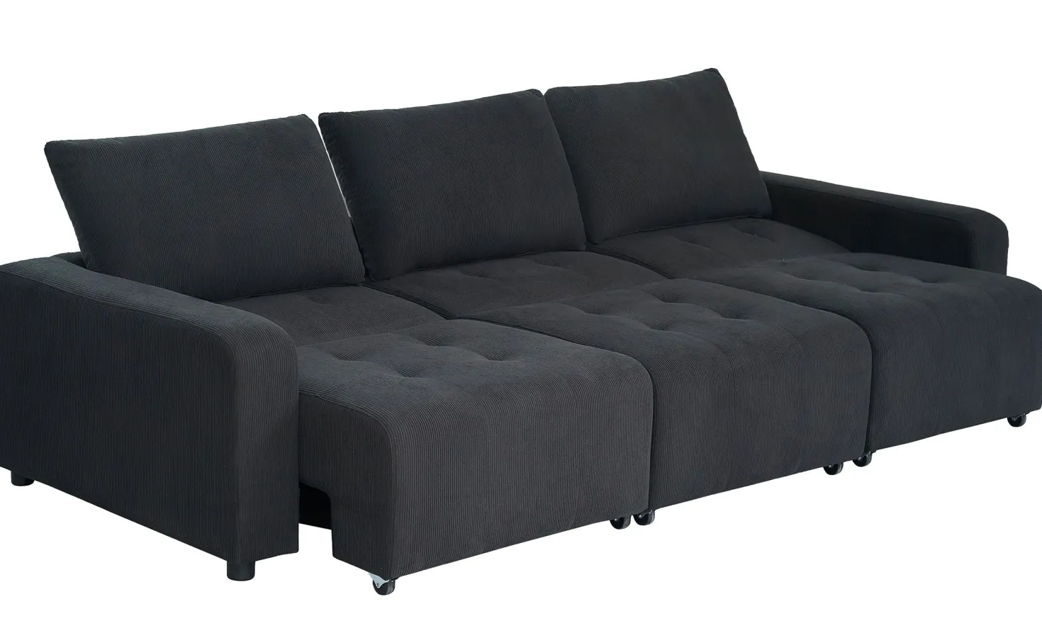 Canapé 3 places convertible et modulable Castelo Velours côtelé Noir
