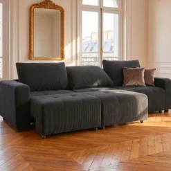 Canapé 3 places convertible et modulable Castelo Velours côtelé Noir
