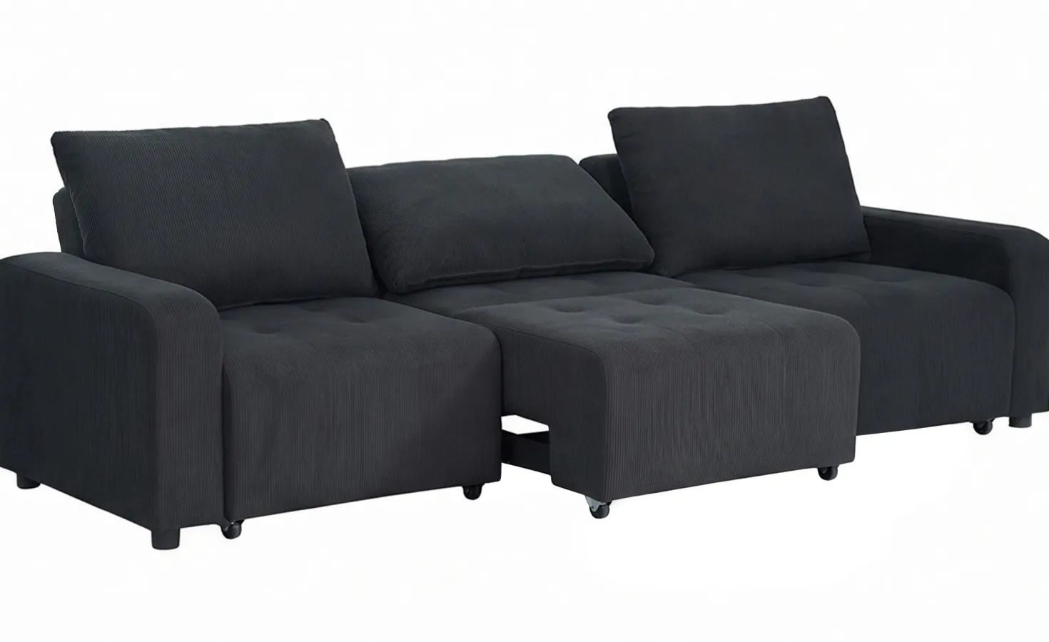 Canapé 3 places convertible et modulable Castelo Velours côtelé Noir