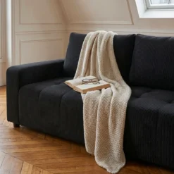 Canapé 3 places convertible et modulable Castelo Velours côtelé Noir