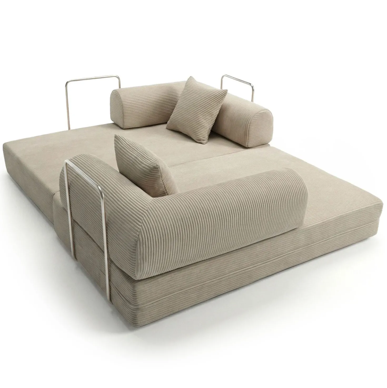 Canapé 2 places convertible et modulable Bergerac Velours côtelé Taupe Clair