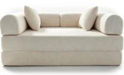 Canapé 2 places convertible et modulable Bergerac Tissu bouclette Crème