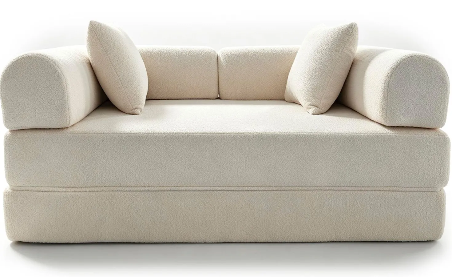 Canapé 2 places convertible et modulable Bergerac Tissu bouclette Crème