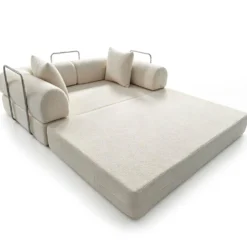 Canapé 2 places convertible et modulable Bergerac Tissu bouclette Crème