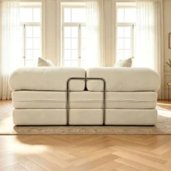 Canapé 2 places convertible et modulable Bergerac Tissu bouclette Crème