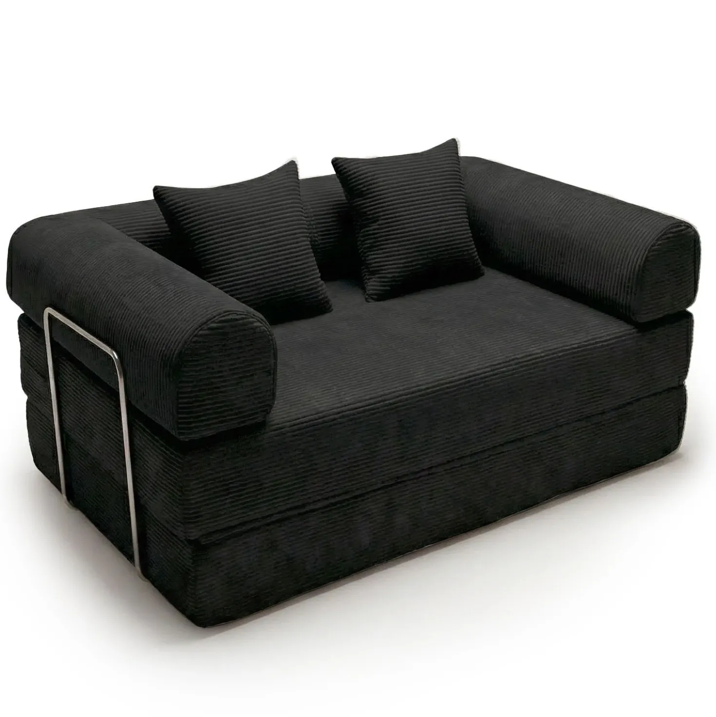Canapé 2 places convertible et modulable Bergerac Velours côtelé Noir
