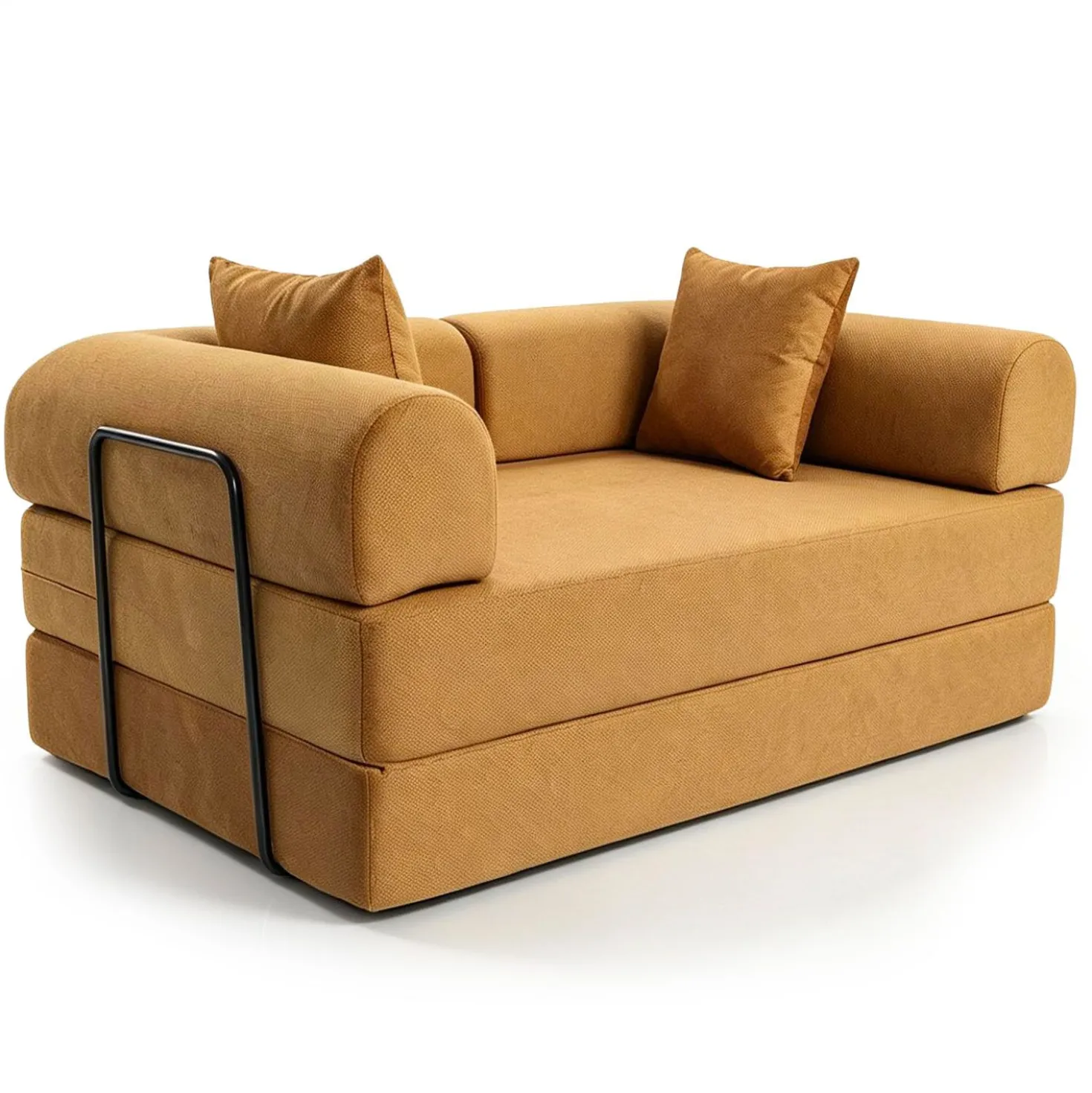 Canapé 2 places convertible et modulable Bergerac Tissu doux texturé Ocre doré