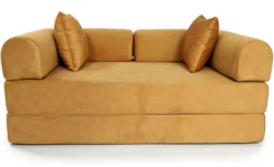 Canapé 2 places convertible et modulable Bergerac Tissu doux texturé Ocre doré