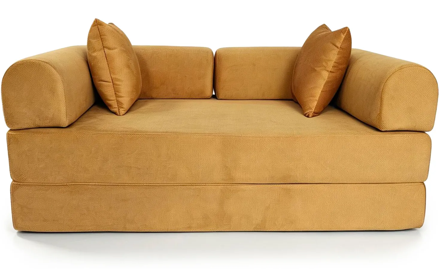 Canapé 2 places convertible et modulable Bergerac Tissu doux texturé Ocre doré