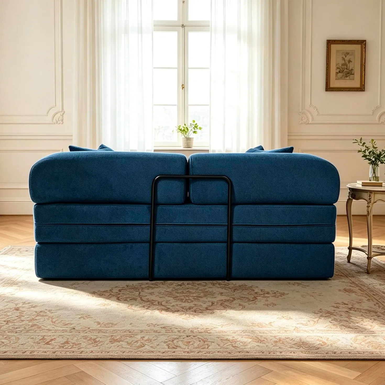 Canapé 2 places convertible et modulable Bergerac Tissu doux texturé Bleu