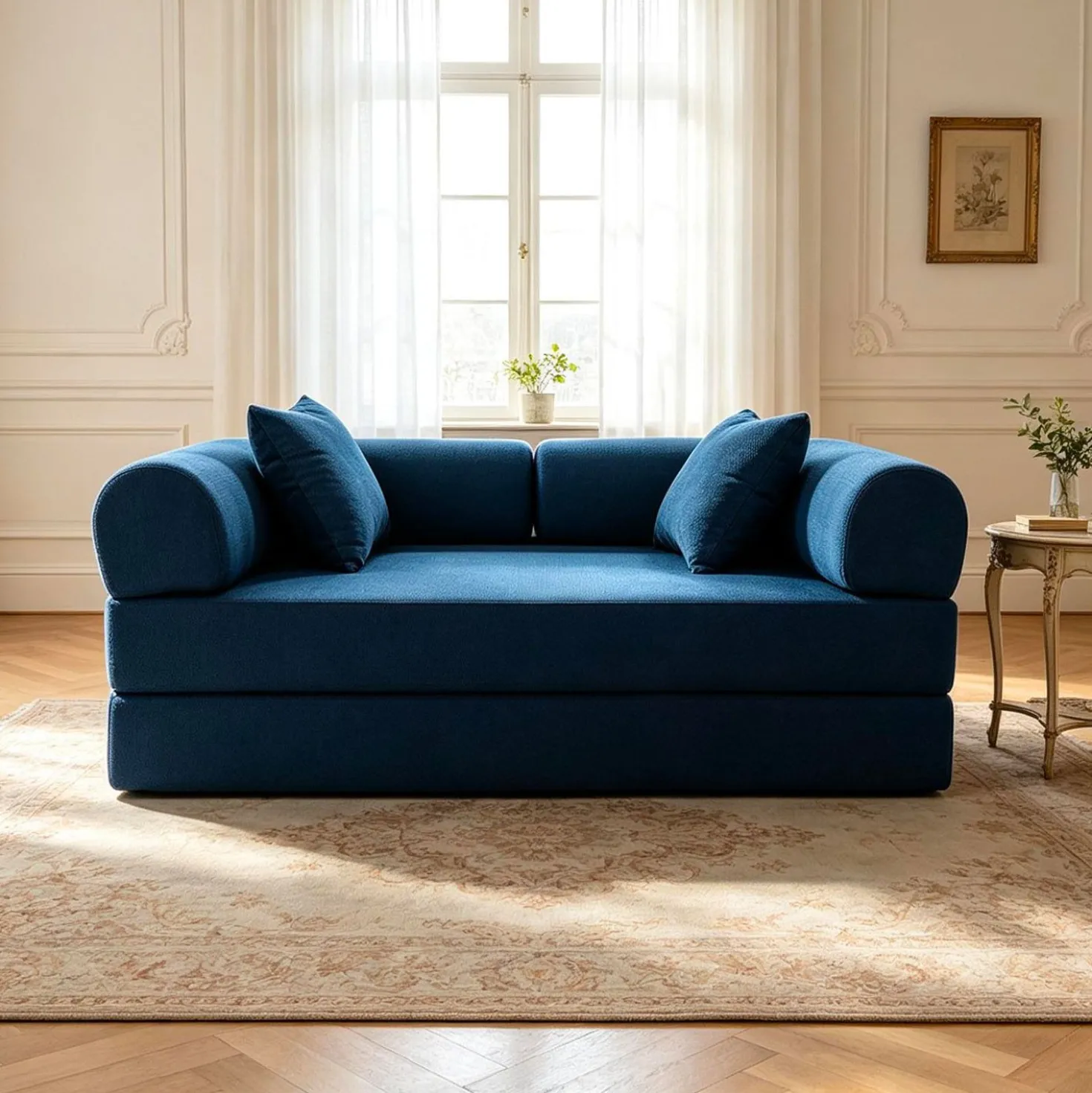 Canapé 2 places convertible et modulable Bergerac Tissu doux texturé Bleu